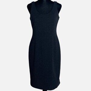 Eileen Fisher Black Ponte Viscose Sleeveless Lined Sheath Midi Knit Dress Size M